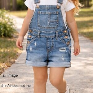 Jordache Girls XS 4-5 Adj. Strap Distressed Bib Overall Shorts Kidcore Minimal